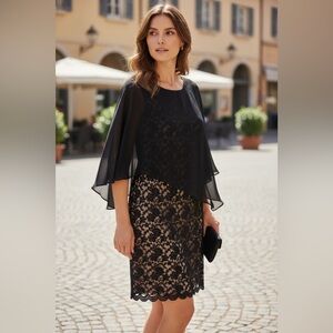 Connected Apparel Elegant Black Lace Midi Dress